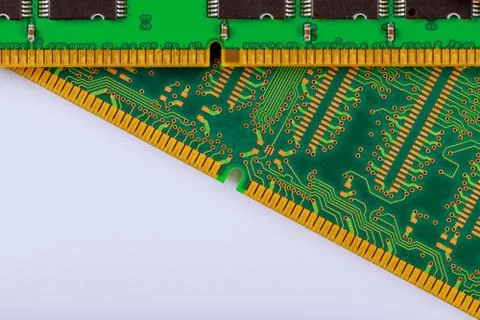 Electronic memory modules of RAM on computer. Stock Photos
