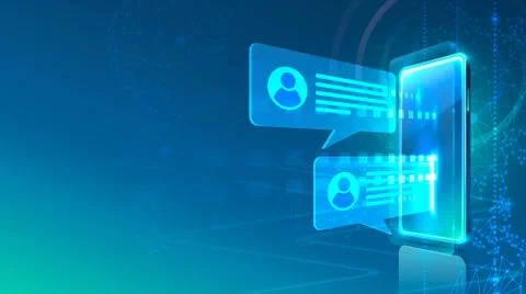 Electronic message phone icon, finance technology, blue background. Stock Illustration