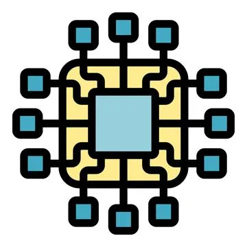 Electronic microchip connecting multiple nodes processing data Ilustración de archivo