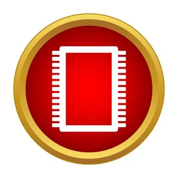Electronic microchip core processor icon on red button Ilustración de archivo
