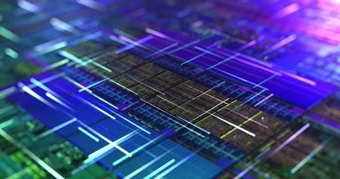 Electronic microchip with digital data transfer between circuit. Stock Footage 149329106