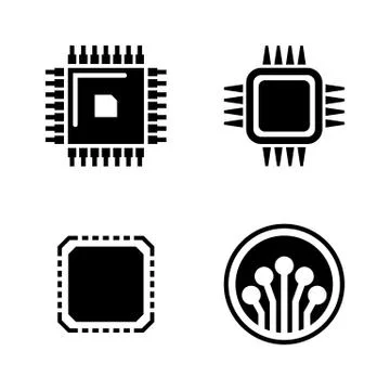 Electronic Microchip. Simple Related Vector Icons 스톡 일러스트