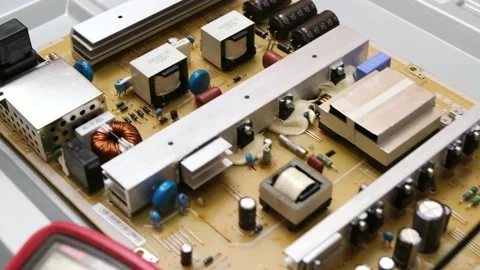 Electronic microchips on a circuit board close up Video stock 229462204