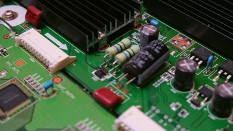 Electronic microchips on a circuit board close up Video stock 229462237