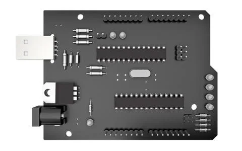 Electronic microcircuit is isolated on white top view Illustrazione stock