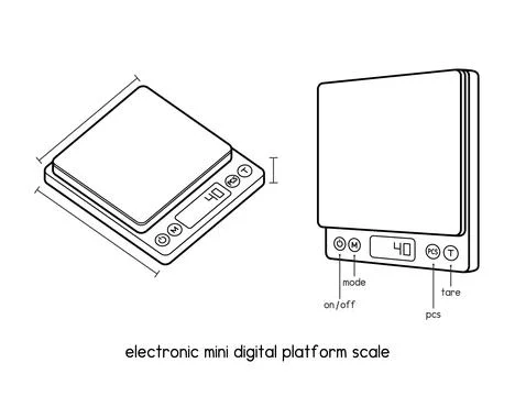 Electronic mini digital platform scale LCD manual outline vector illustration Stock Illustration