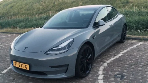 Electronic Mobility Car Grey Tesla Stock Footage 111734171