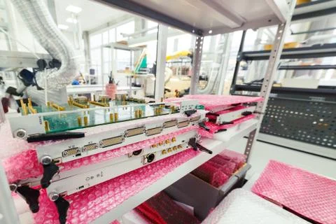 Electronic modules and electronic cards stacked in a stack. Stock Photos