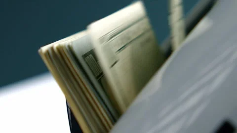 Electronic Money Counter Processing Banknotes In Slow Motion Scene Stock Footage 314343328