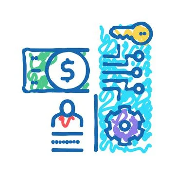 Electronic money security icon doodle illustration Stock Illustration