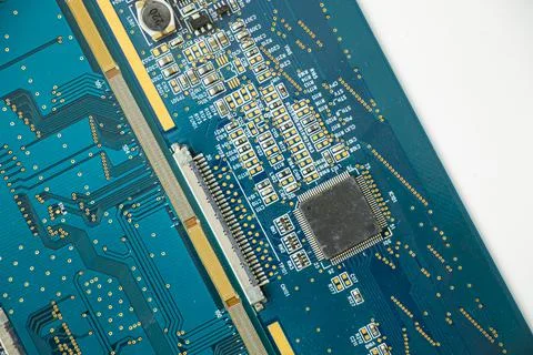 Electronic motherboard and isometric processor and microchip Stockfoto's