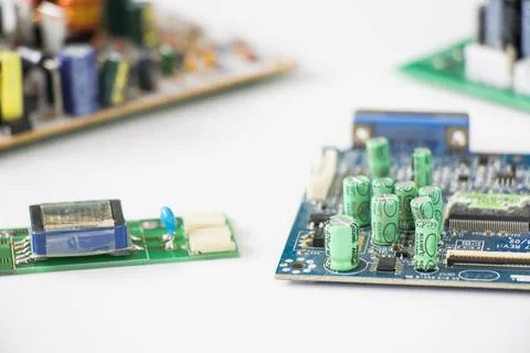 Electronic motherboard and isometric processor microchip Stock Photos