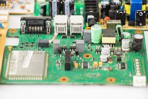 Electronic motherboard and isometric processor microchip Stock Photos