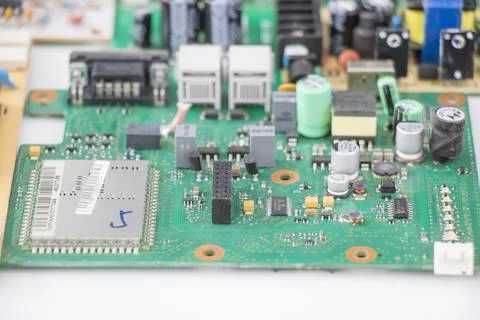 Electronic motherboard and isometric processor microchip Stock Photos