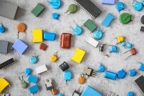 Electronic motherboard and isometric processor, microchip parts Stock Photos