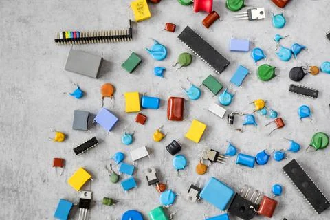 Electronic motherboard and isometric processor, microchip parts Stock Photos