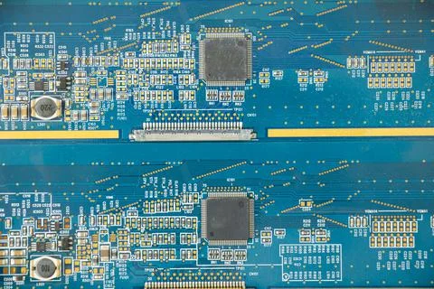 Electronic motherboard, isometric processor, and microchip - Ukraine and Russian 스톡 사진