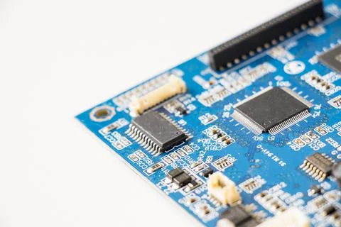 Electronic motherboard, isometric processor microchip Stockfoto's