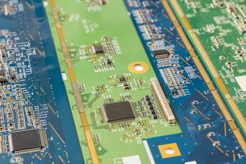 Electronic motherboard, isometric processor microchip 写真素材