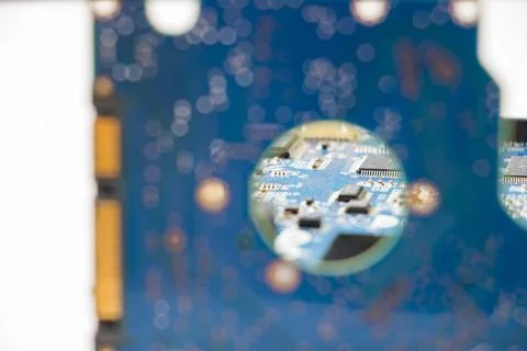 Electronic motherboard, isometric processor microchip 写真素材