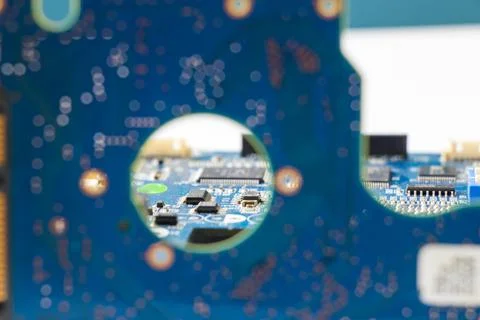 Electronic motherboard, isometric processor microchip 写真素材