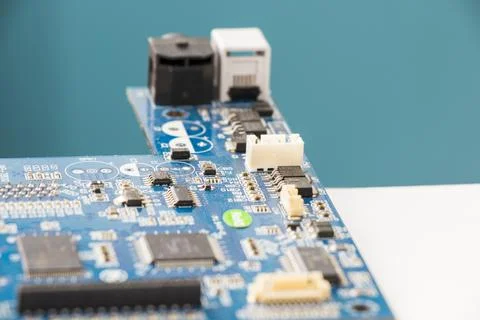 Electronic motherboard, isometric processor microchip 스톡 사진