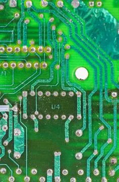 Electronic motherboard, isometric processor microchip Stockfoto's