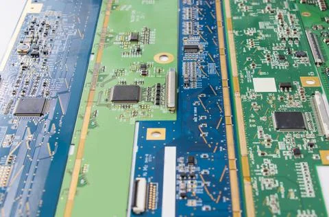 Electronic motherboard, isometric processor microchip Stock Photos