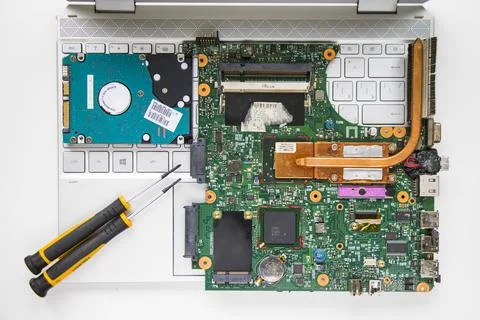 Electronic motherboard, isometric processor microchip, motherboard parts and  写真素材