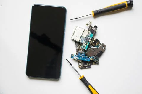 Electronic motherboard, isometric processor microchip of mobile phone, digita 写真素材