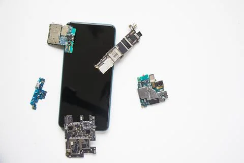 Electronic motherboard, isometric processor microchip of mobile phone, digita 스톡 사진