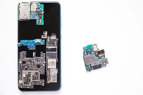 Electronic motherboard, isometric processor microchip of mobile phone, digita 写真素材