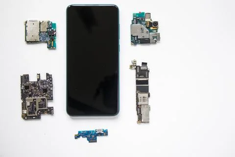 Electronic motherboard, isometric processor microchip of mobile phone, digita 스톡 사진