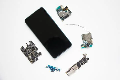 Electronic motherboard, isometric processor microchip of mobile phone, digita 스톡 사진