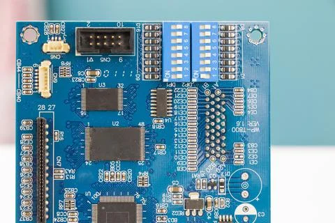 Electronic motherboard, isometric processor Stockfoto's