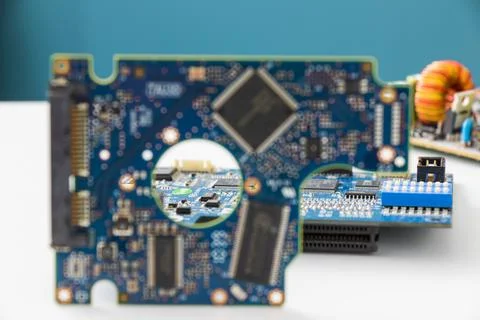 Electronic motherboard, isometric processor Stock Photos