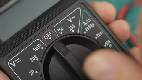 Electronic multimeter tool power on. Ready for voltage measuring. Close up Video stock 128819155