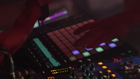 Electronic Music Performance with LED Pad Controller Stock Footage 316964389