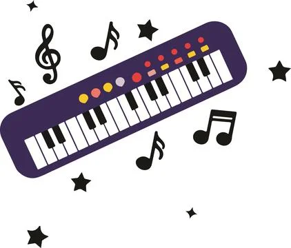 Electronic musical keyboard with notes and stars, simple vector illustration Stockillustratie