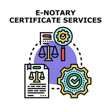 Electronic notary certificate services approving legal documents Stock Illustration
