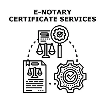 Electronic notary certificate services approving legal documents Stock Illustration