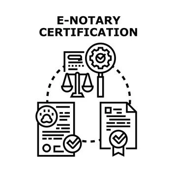 Electronic notary certifying legal documents online concept Stock Illustration