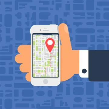 Electronic Offline Map On Smartphone In Hand Stock Illustration