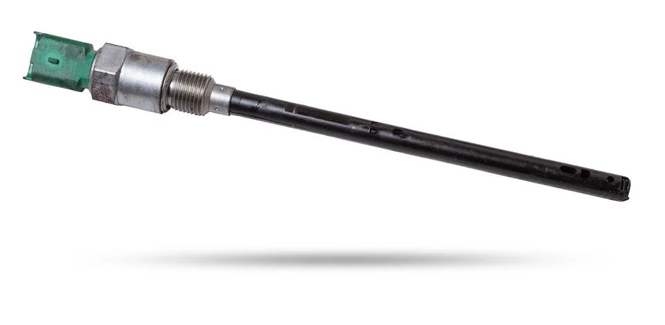Electronic oil level sensor in the engine on a white isolated background. S.. Foto stock