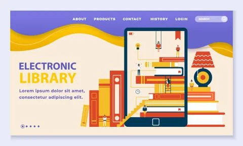 Electronic Online Library, Read Book on Tablet Stock Illustration