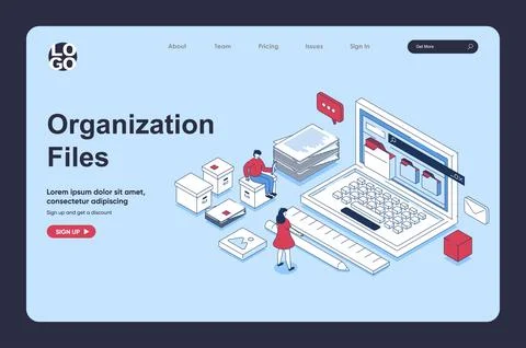 Electronic organization files concept in 3d isometric design for landing pa.. Stock Illustration