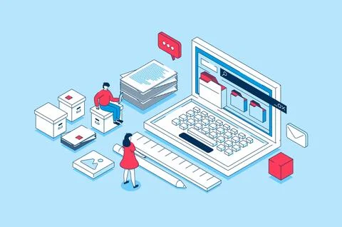 Electronic Organization Files Isometric Concept Illustrazione stock