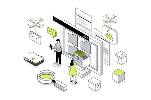 Electronic Organization Files Isometric Concept Illustrazione stock