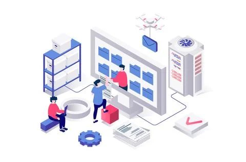 Electronic Organization Files Isometric Concept Illustrazione stock