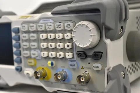 An electronic oscilloscope in the laboratory. A device for measuring voltage. Stock Photos
